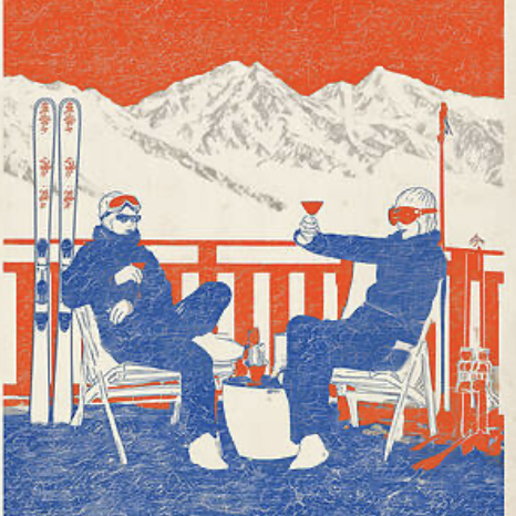 apres ski travel poster duo tone