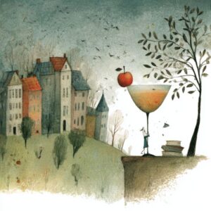 whimsical image of an autumn apple cider martini