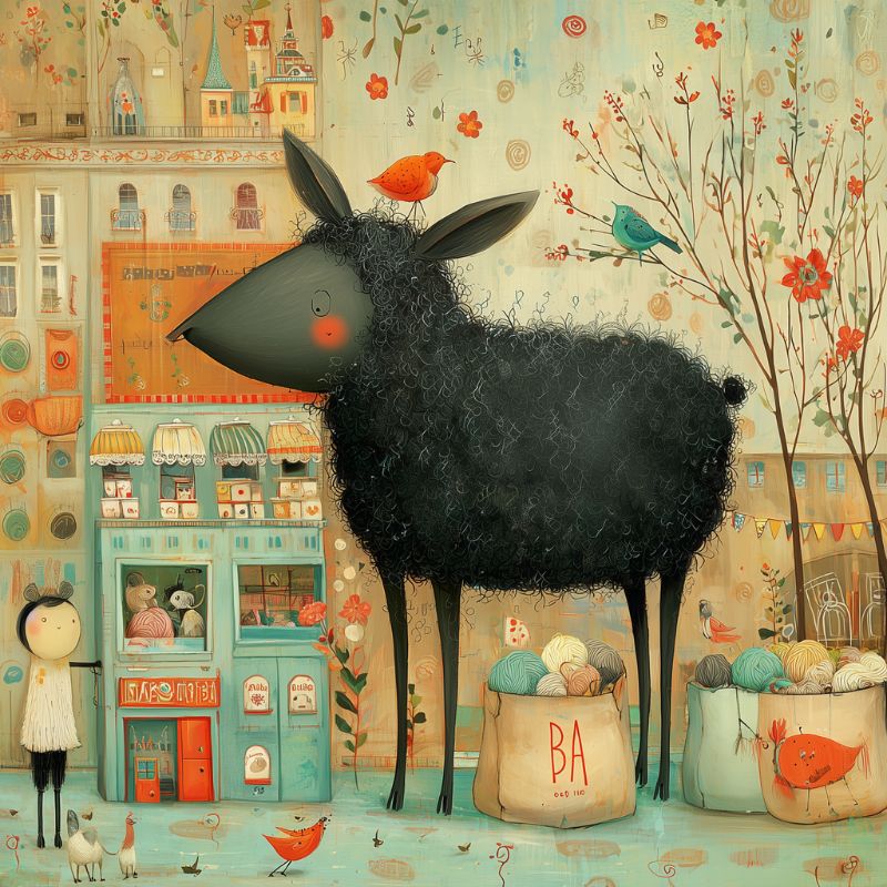 whimsical image of nursery rhyme art based on baa baa black sheep