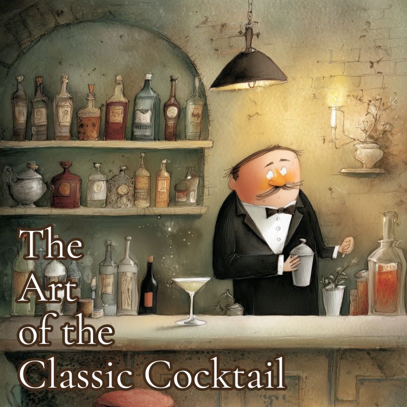 whimsical image of book cover for classic cocktails book