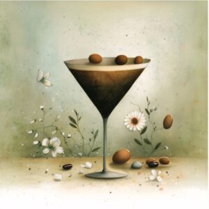 image of an espresso martini in a vintage watercolor style