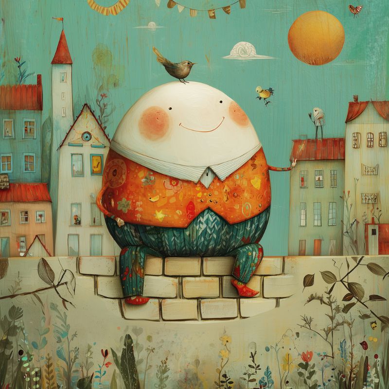 whimsical image of nursery rhyme art based on humpty dumpty