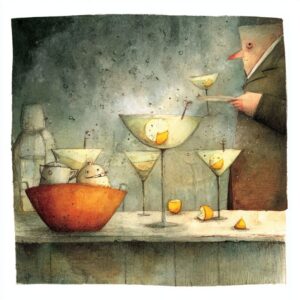 quirky image of a several limoncello martinis.