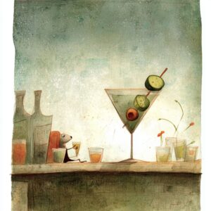 image of a spicy cucumber martini. in vintage water color style