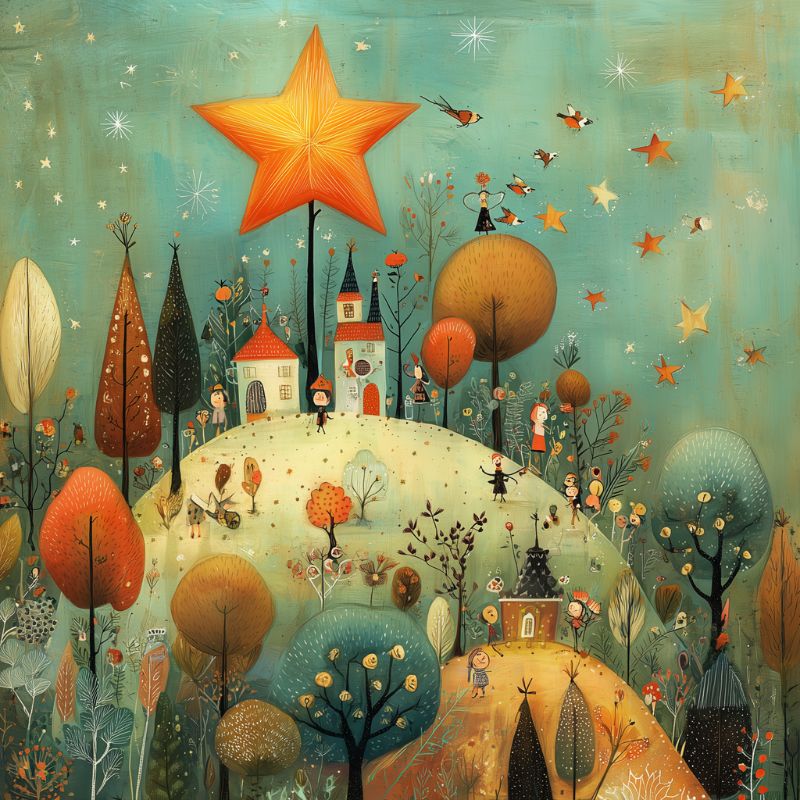 whimsical image of nursery rhyme art based on twinkle twinkle
