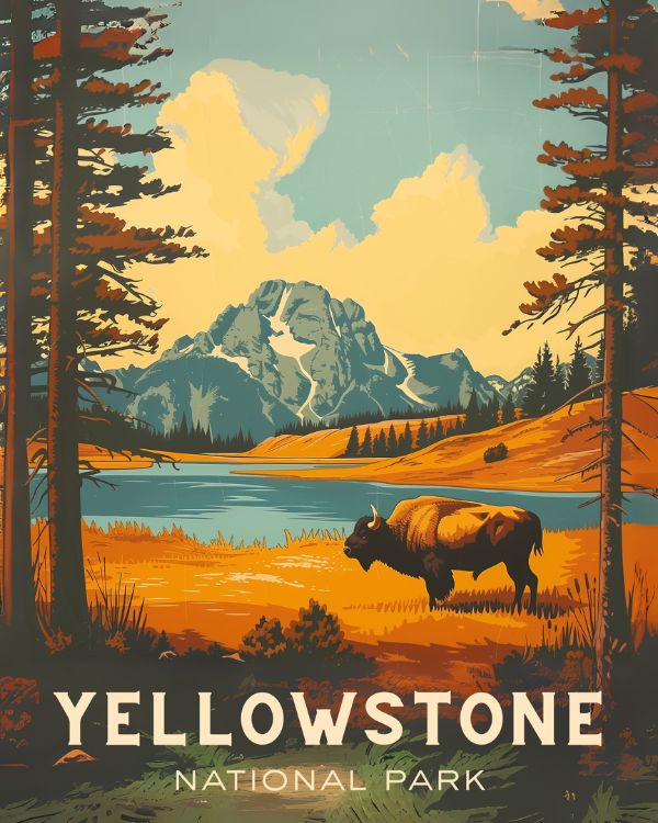 image of a vintage yellowstone travel poster